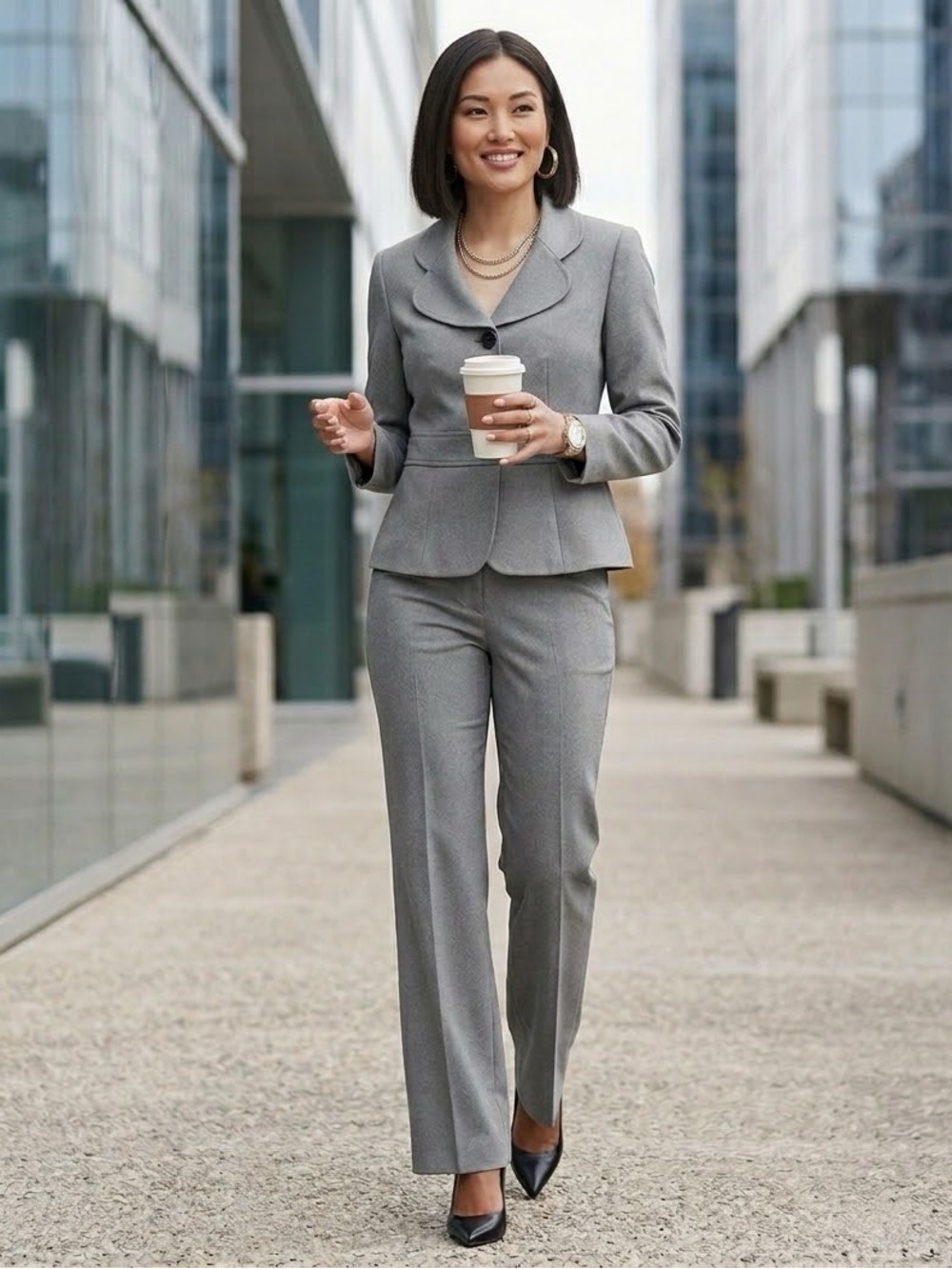 KASPER 2-Piece Petite Pant Suit Set –Tailored Blazer & Wide Leg Trousers–Size 6P